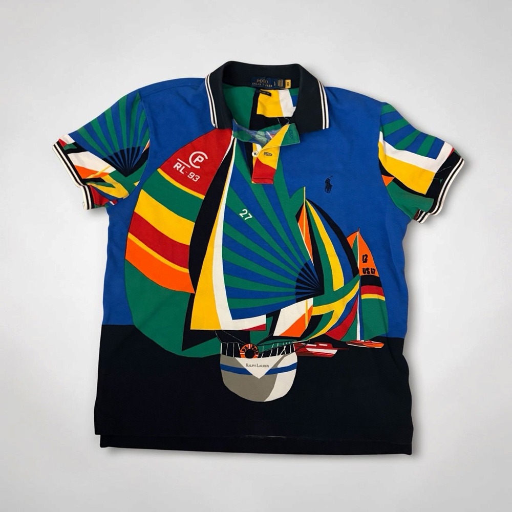 Polo Ralph Lauren CP93 Classic Fit AOP Polo Shirt Womens Large Nautical Sailing